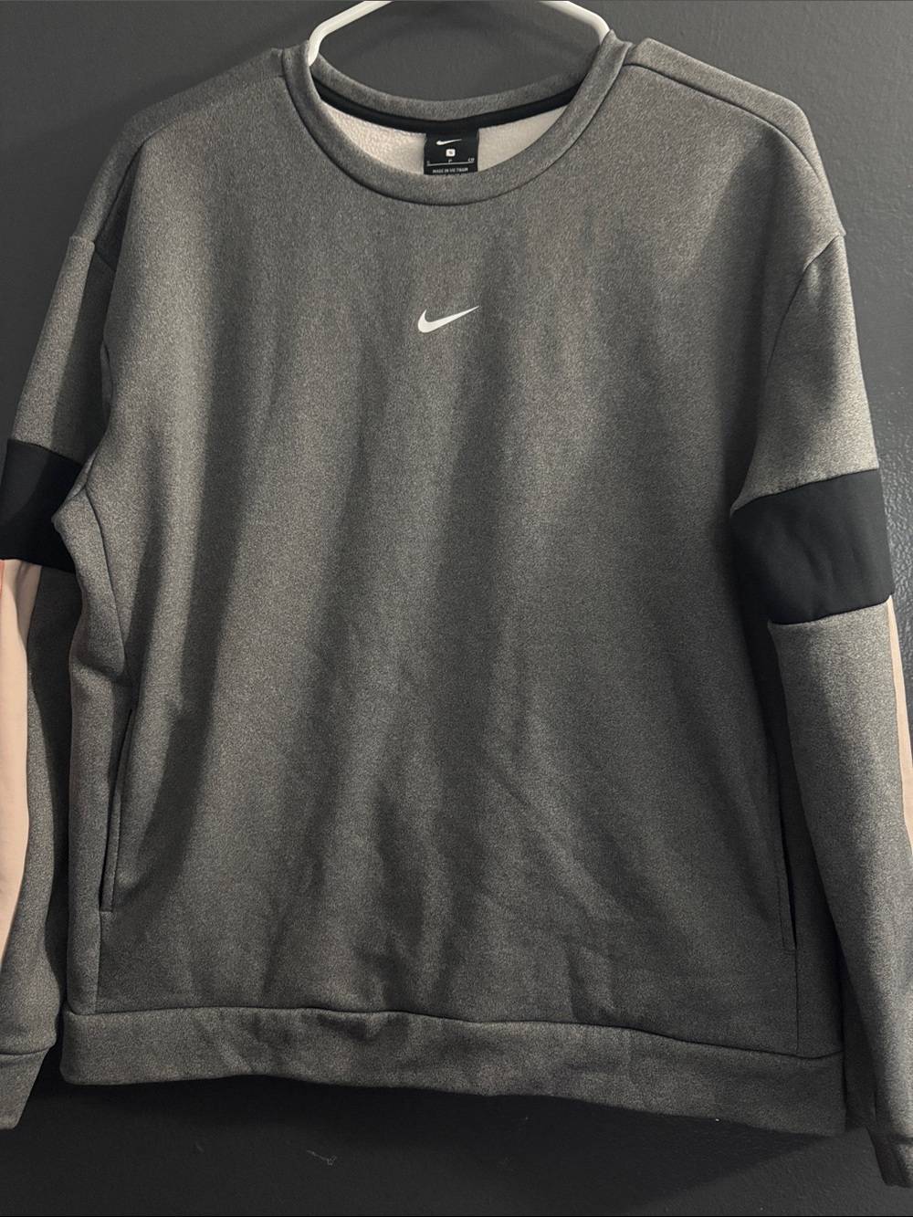Nike Gray Crewneck Sweatshirt with Pink and Black Sleeve Accents